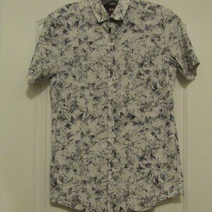 GUIDE LONDON STRETCH FABRIC Short Sleeve Shirt White Navy Print Size Small
